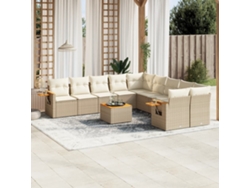 Conjunto de sofá de jardín de 11 piezas con cojines, mimbre sintético beige, DKD Home Decor