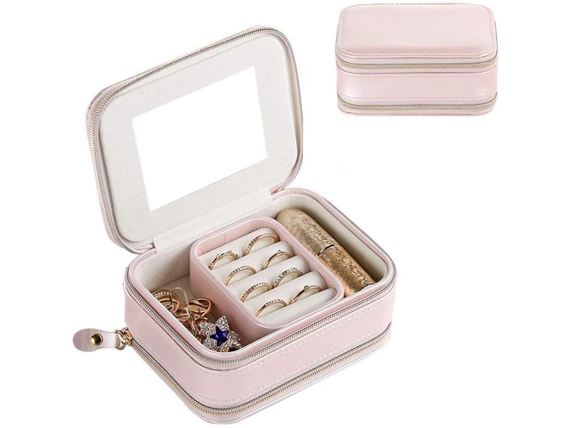 Mini joyero 2026, organizador y estuche de viaje para joyas (rosa)