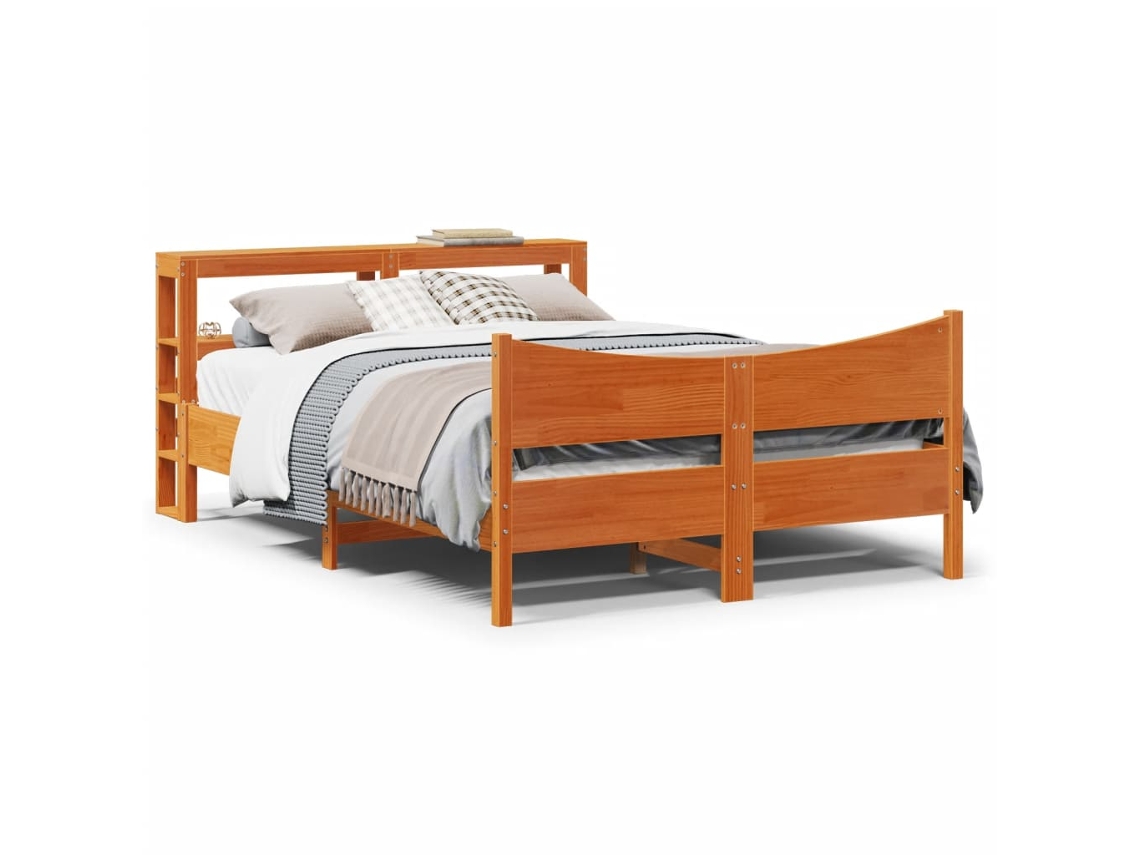 Estructura Cama Con Cabecero Madera Pino Marrón Cera 150x200 Cm
