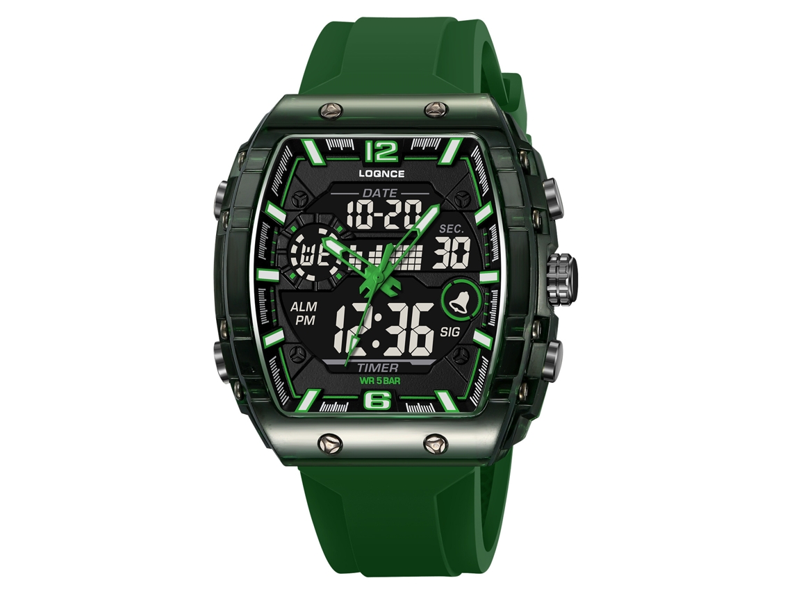 Reloj de pulsera electrónico digital luminoso y elegante para hombre, resistente al agua, en color verde militar. MDUG