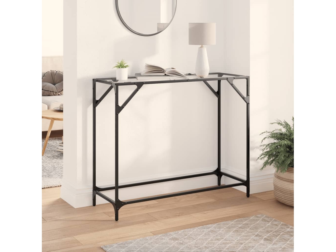 Consola | Mesa de entrada | Mesa auxiliar con tablero de cristal transparente 98x35x81 cm Acero