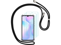 Carcasa + Protector Xiaomi Redmi 9A HONGWE. Com cuerda Transparente, Negro