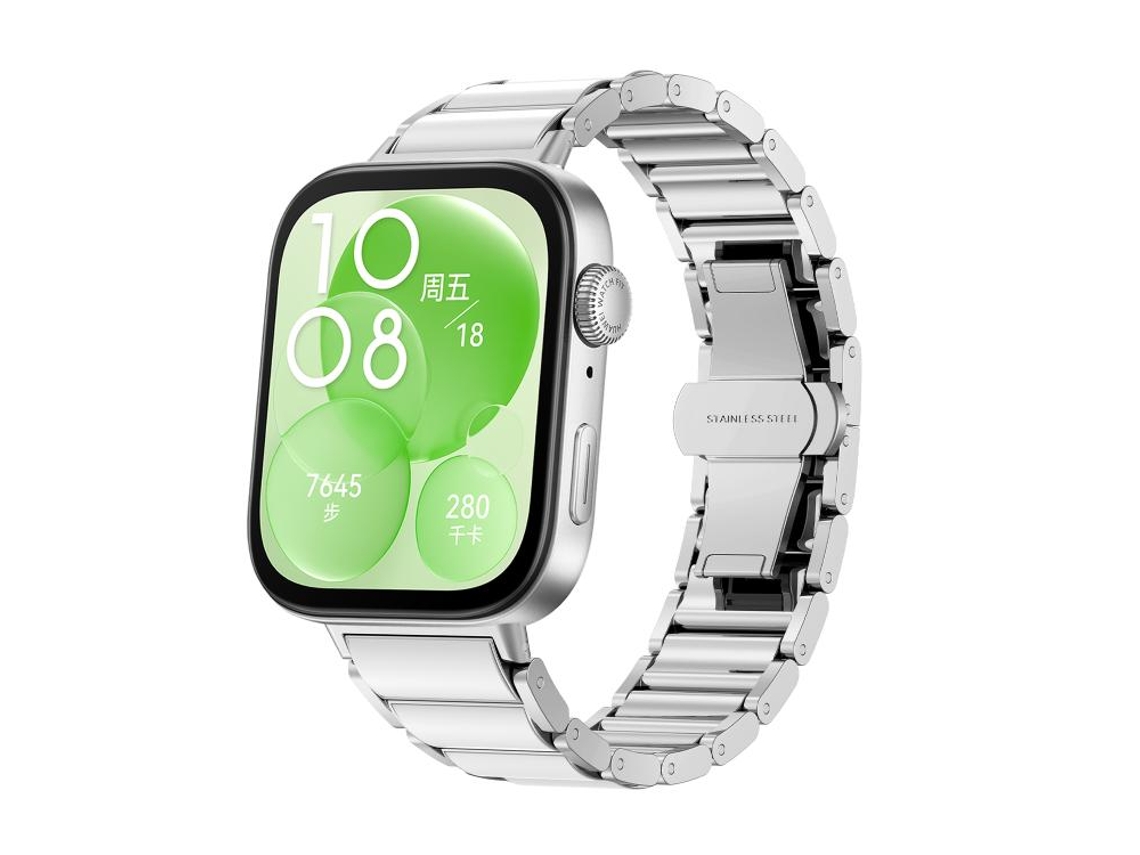 Bracelete Para Huawei Watch Fit 2 - Metal E Cerâmica - Fivela Borboleta Branca Prata