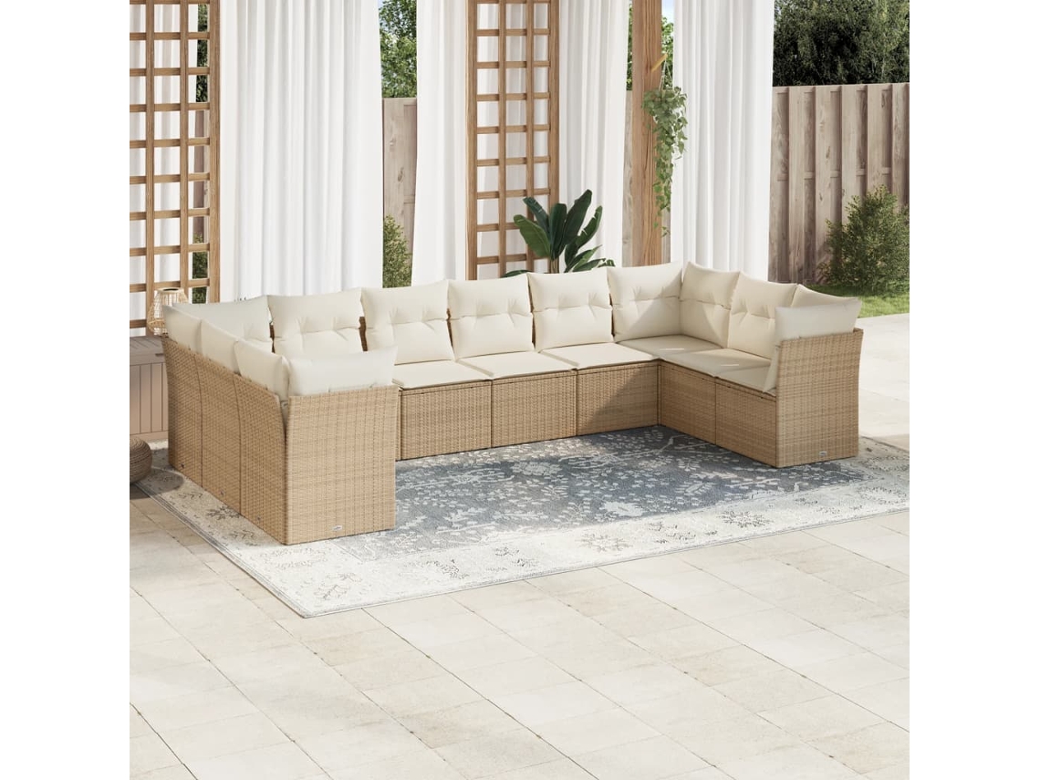 Conjunto de sofá de jardín de 10 piezas con cojines, mimbre sintético beige, DKD Home Decor