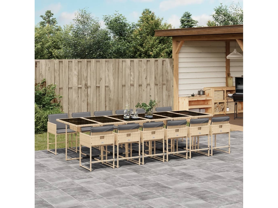 Conjunto de comedor de jardín de 13 piezas con cojines en mimbre beige mixto DKD Home Decor