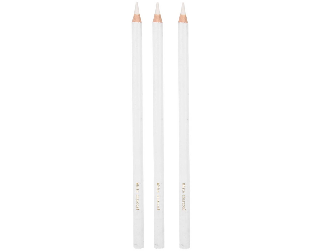 3 Lápices De Carboncillo Blanco Profesionales Para Dibujar Y Resaltar Sobre Papel Oscuro.