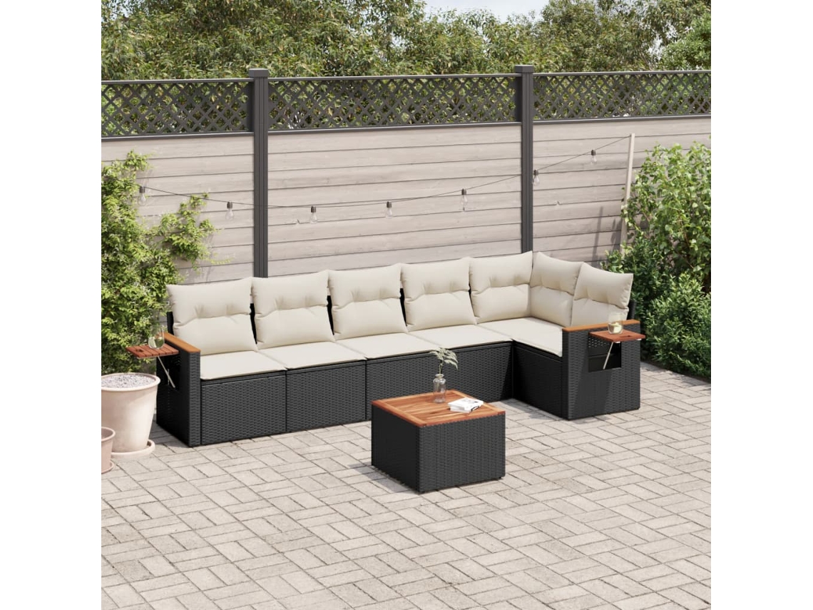 Conjunto de sofá de jardín de 7 piezas con cojines de mimbre negro de DKD Home Decor