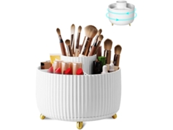 Soporte Blanco Giratorio 360° Para Pinceles De Maquillaje Con Compartimentos