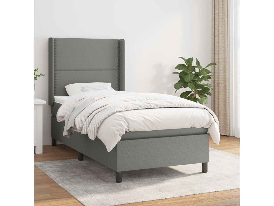 Cama Box Spring Con Colchón Tela Gris Oscuro 100x200 Cm