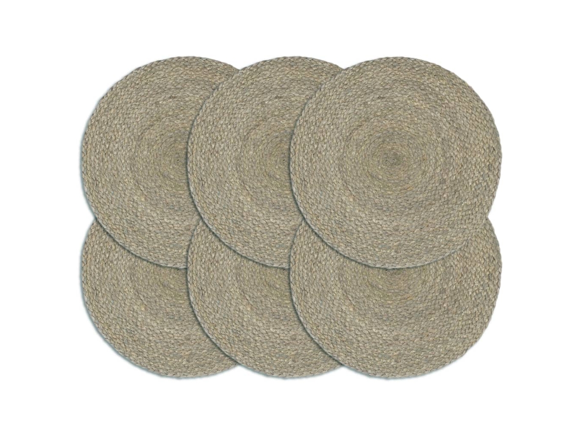 vidaXL Mantel individual 6 unidades liso redondo yute gris 38 cm