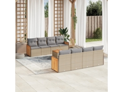 Conjunto de sofá de jardín de 9 piezas con cojines, mimbre sintético beige, Dkd Home Decor