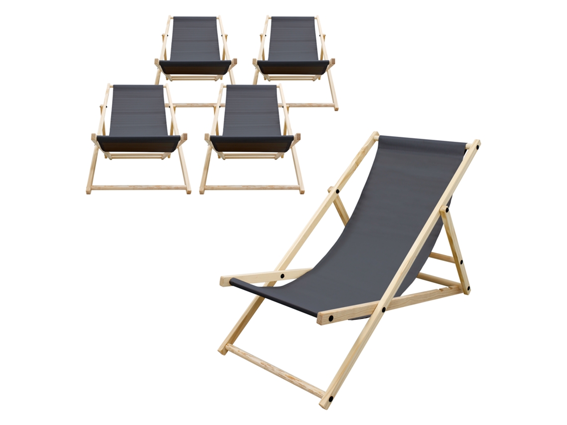 5xsilla De Playa Ecd Germany Antracita Madera De Pino Tejido Impermeable Carga Hasta 120kg