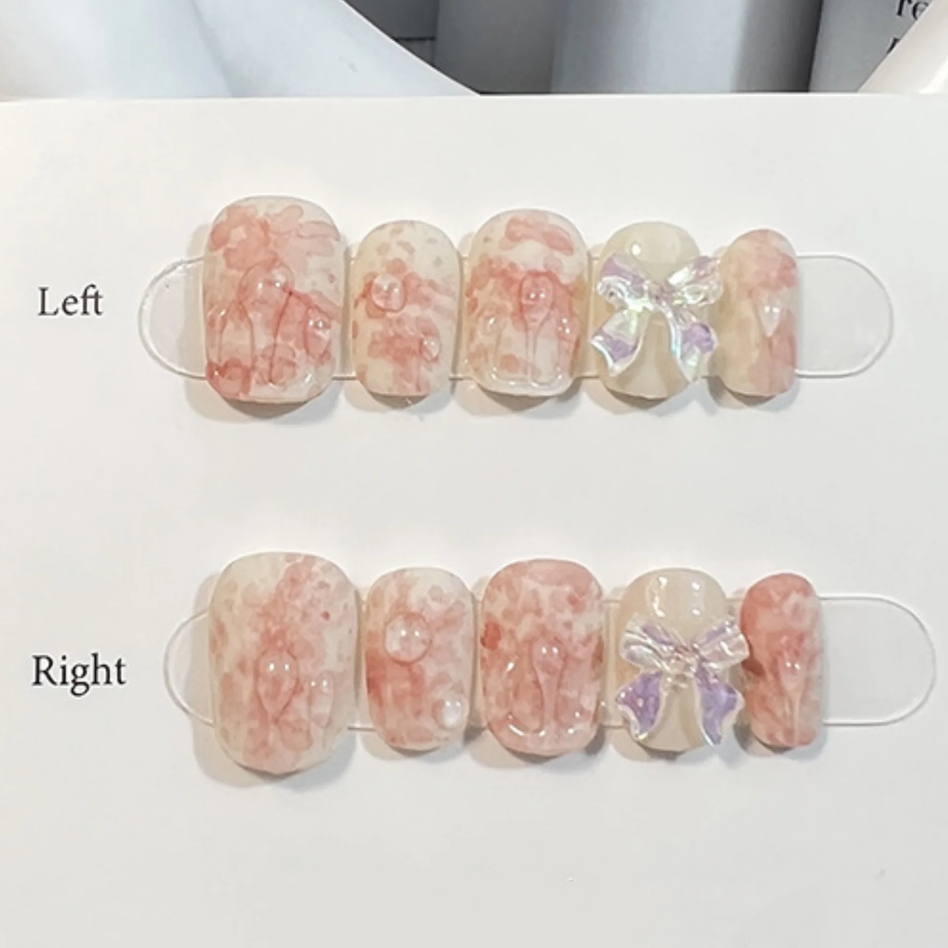 (55-xs) Set De 10 Uñas Postizas Hechas A Mano Con Diseño Degradado De Acuarela