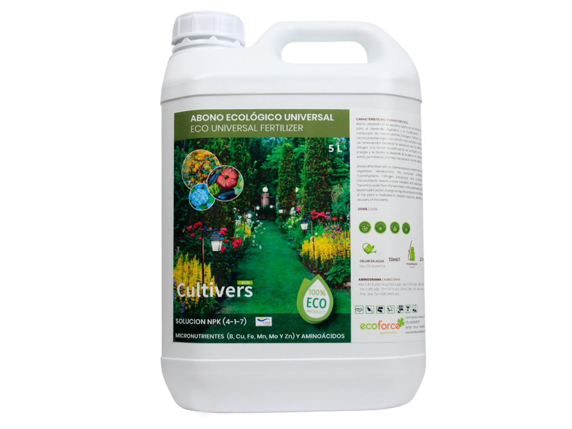 CULTIVERS Fertilizante Plantas Universal Ecológico 5 L Abono Líquido 100% Orgánico y Natural. con Aminoácidos