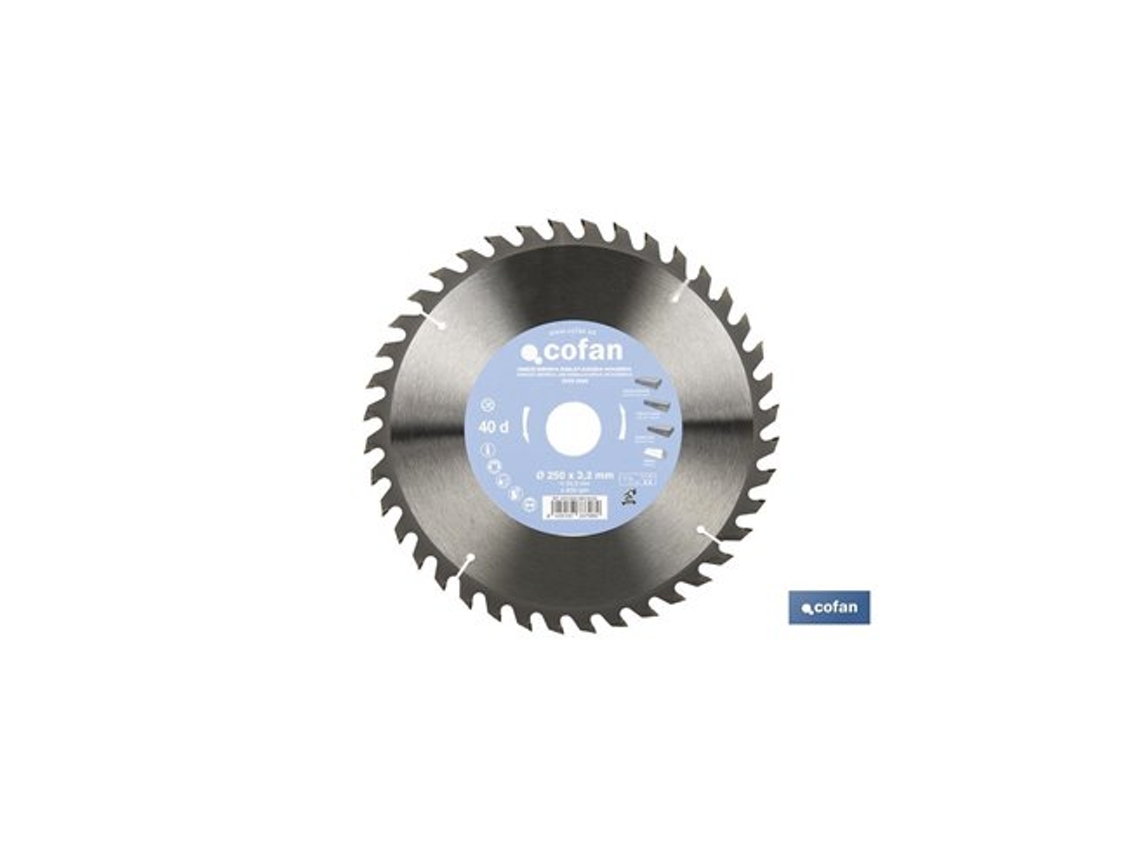 Disco de inglete para madera Ø250 x 30 mm, 40 dientes Cofan