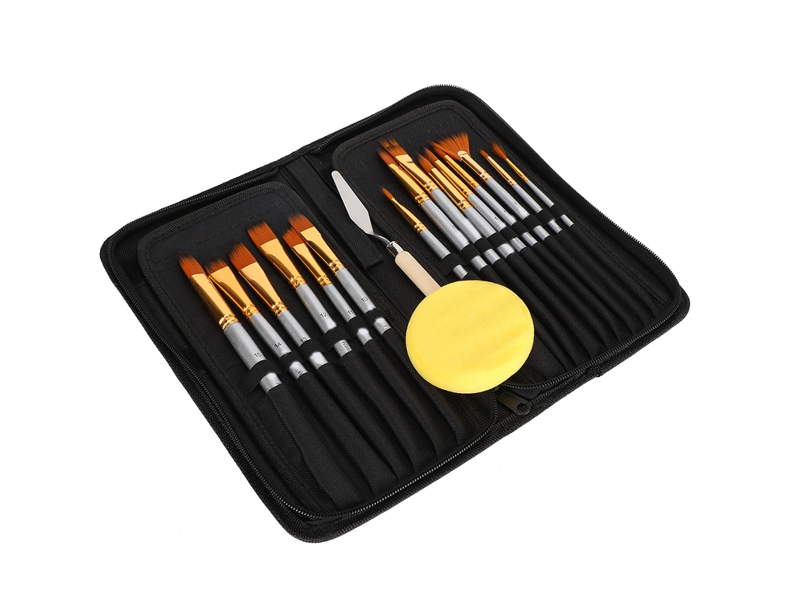 Juego Profesional De 17 Pinceles Acrílicos De Nailon Plateado, Para Artistas Y Principiantes.