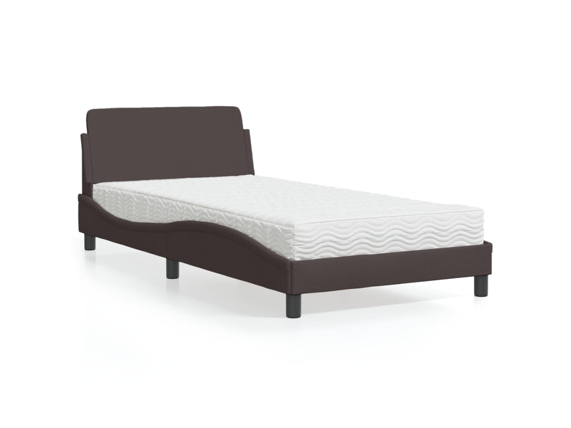 Cama Con Colchón Tela Marrón Oscuro 100x200 Cm