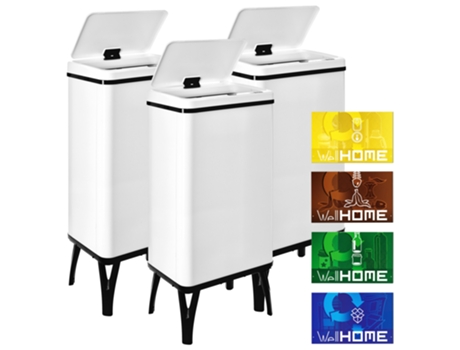 Cubo de basura inteligente Well Home 3x50L blanco con etiquetas magnéticas WELLHOME