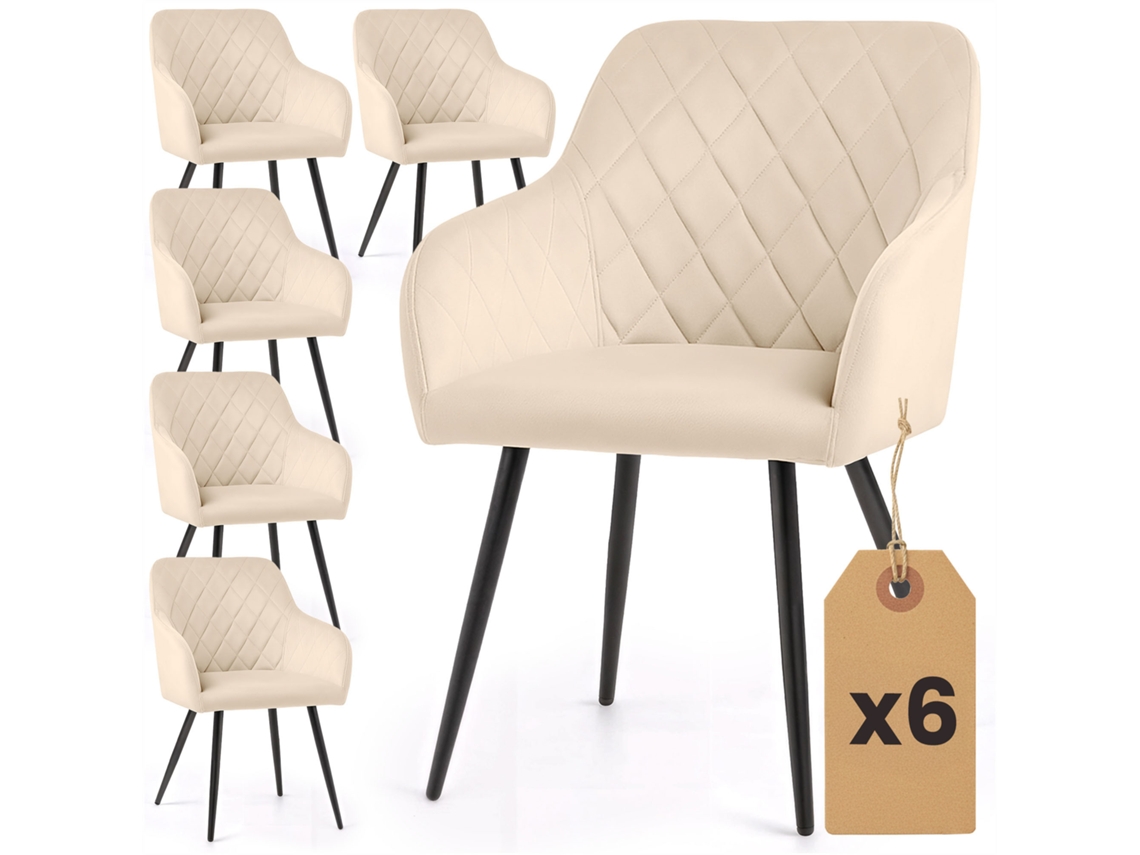 Juego De 6 Sillas De Terciopelo Con Costuras En Rombos Velto Beige Patas Negras