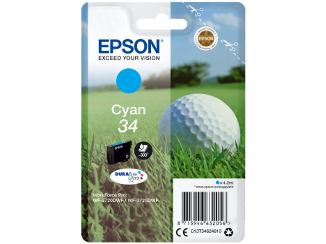 Cartucho de tinta original EPSON 34, Bola de golf 4,2 ml , Cian, C13T34624010, T3462