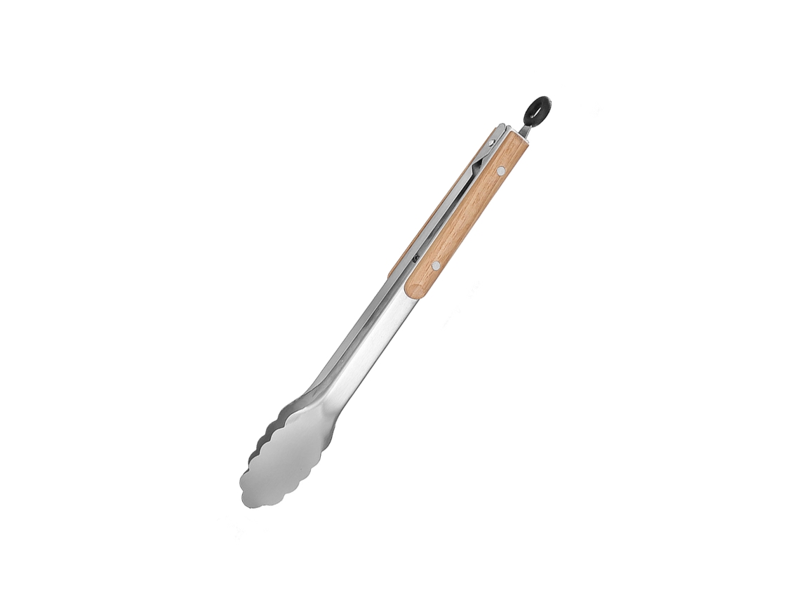 Pinzas Para Alimentos De Acero Inoxidable (33,4cm) Con Mango De Madera, Resistentes Al Calor Y Fáciles De Limpiar.