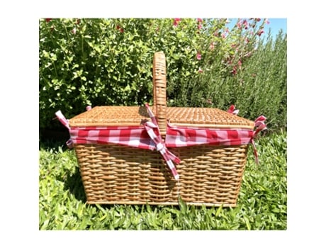 Cesta Piquenique en Vime ALOP Tapa Rasa Tecido Xadrez Rojo/Blanco 40 cm