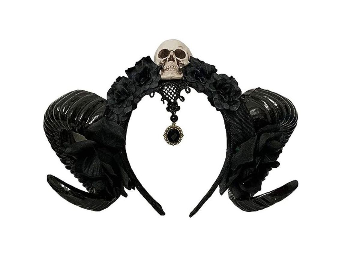 Diadema Demoníaca Gótica Lolita, Accesorio De Cosplay Con Garras, Huesos, Cuernos Y Flores - Negro