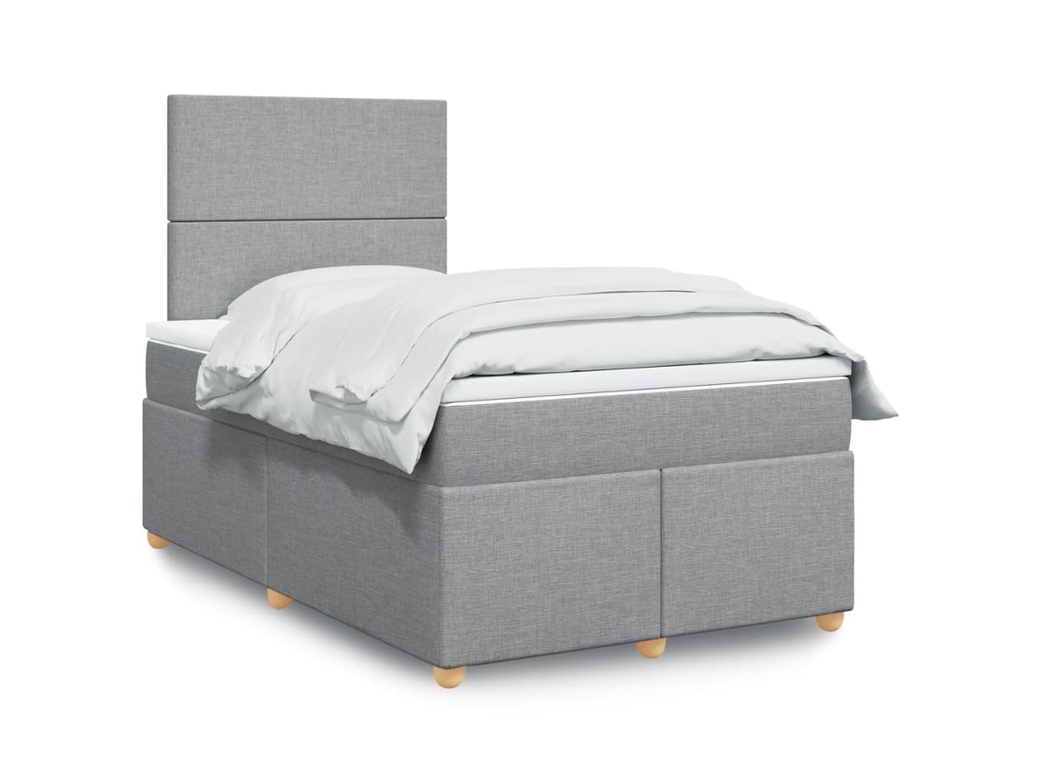 Cama Box Spring Con Colchón Tela Gris Claro 120x200 Cm