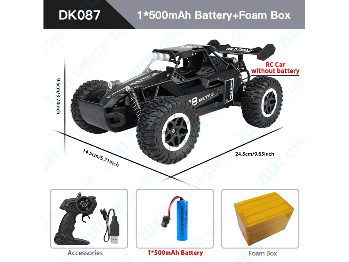 Coche RC 112 116, 20 km/h, con luces LED, 2,4 g, todoterreno de aleación, control remoto, juguete para niños, color negro. Aeuzwr