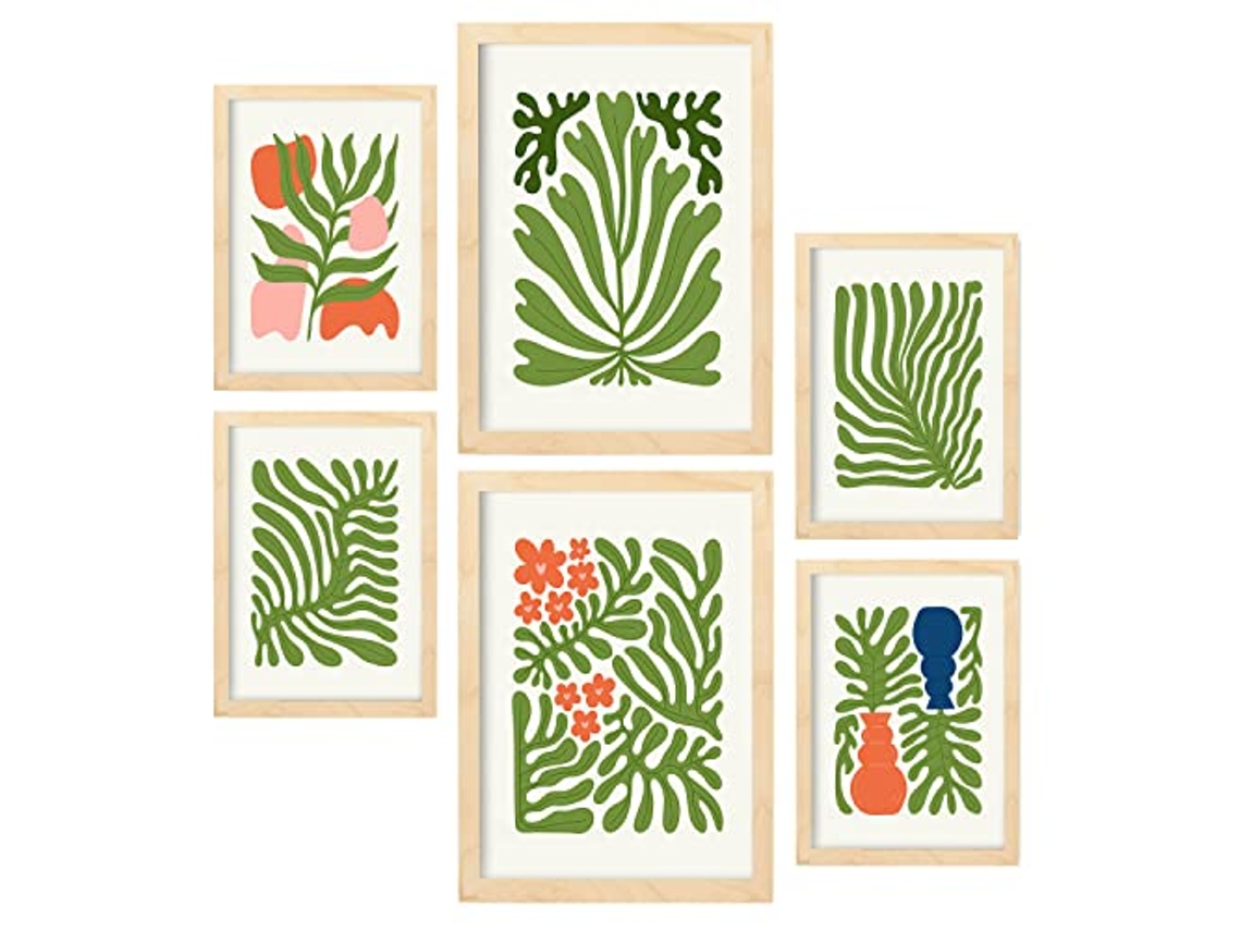 NACNIC Set De 6 Posters Minimalismo En Colores Vibrantes Perenne Láminas De Paisajes Y Naturaleza Para  Tamaños A3 & A4 Marcos Color Madera