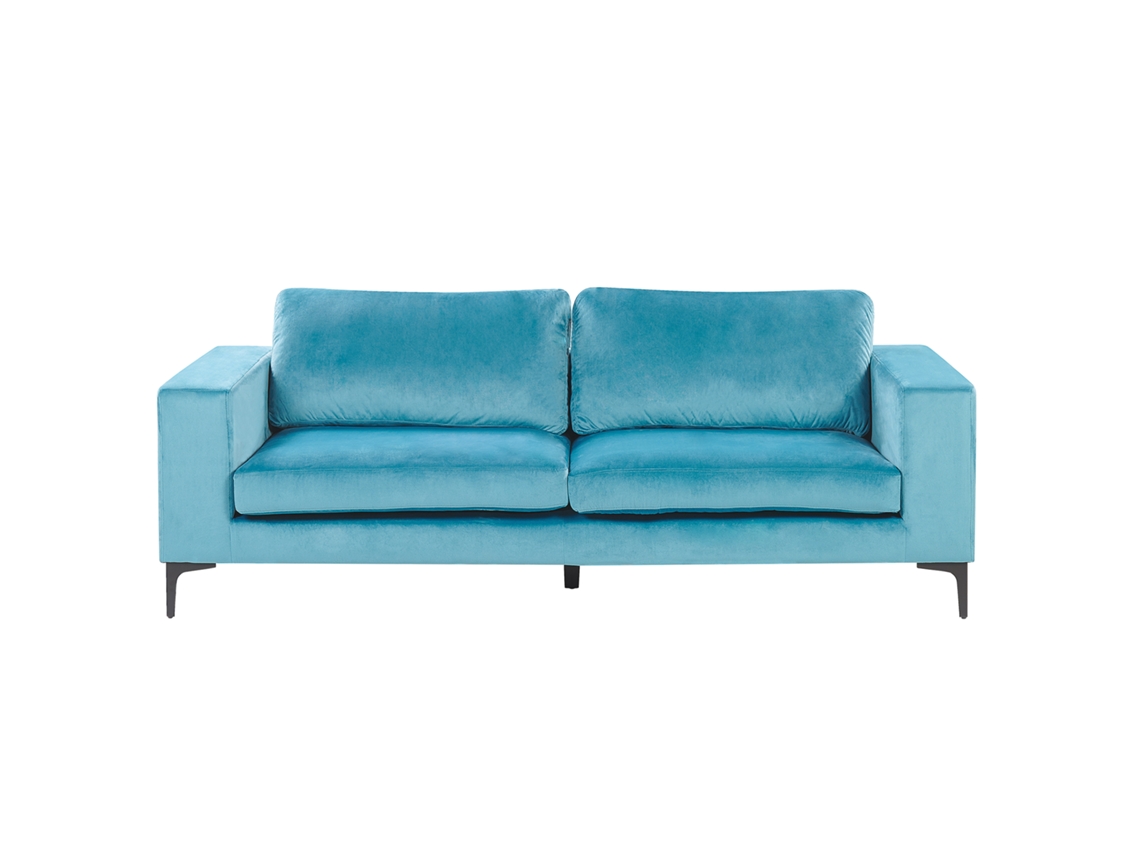 Sofá de 3 plazas BELIANI Vadstena de Terciopelo Azul 215x87x82