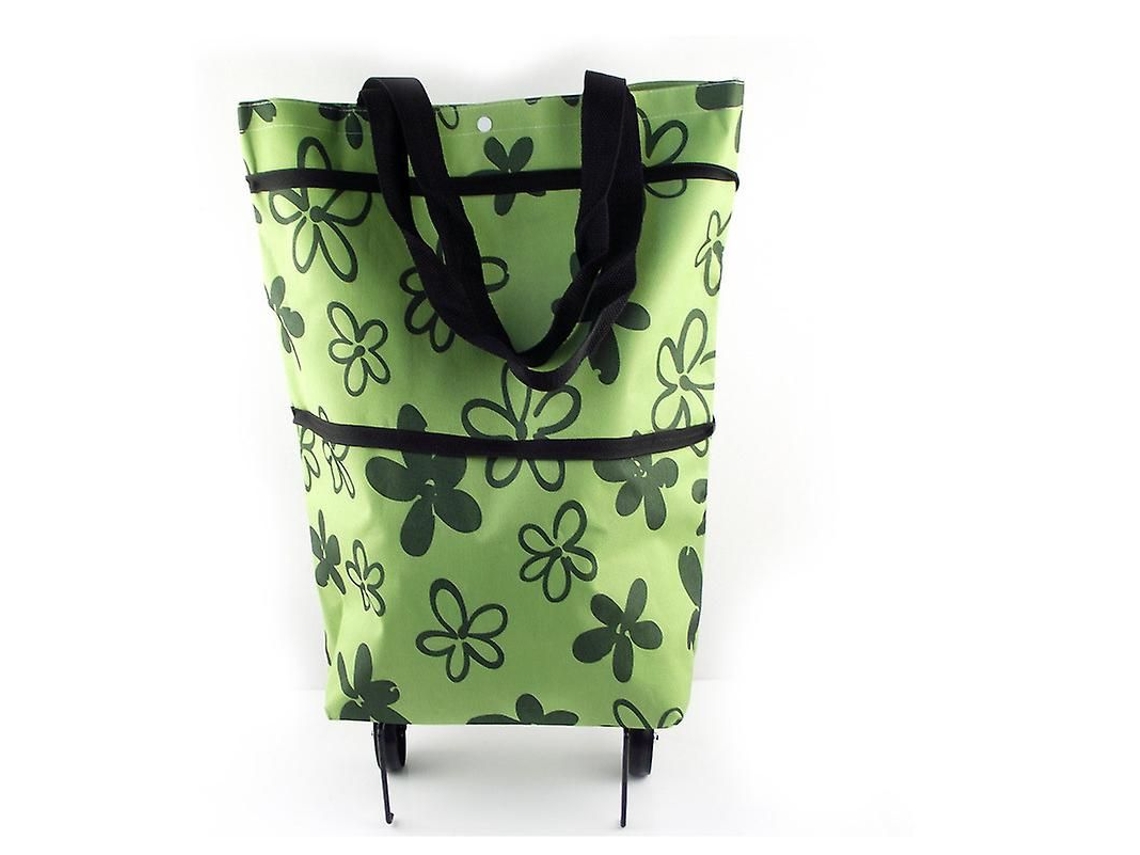 Bolsa de compras plegable con ruedas, reutilizable, carrito de compras plegable 2 en 1 para el hogar y el supermercado, gran capacidad, verde, 39*55