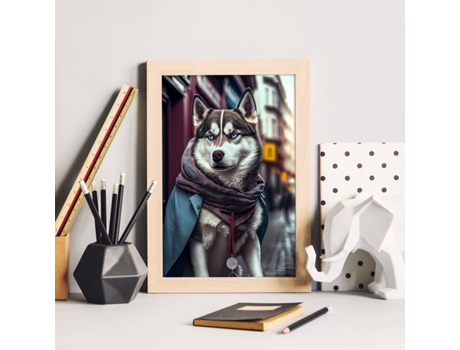NACNIC Lámina Husky Siberiano Decidido En Estilo Fotografía A Todo Color Divertidas Ilustraciones Realistas De Animales Con Ropa Humana