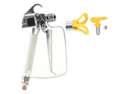 Pistola de pintura sin aire de alta presión (3600 psi) con boquilla y soporte ergonómico.