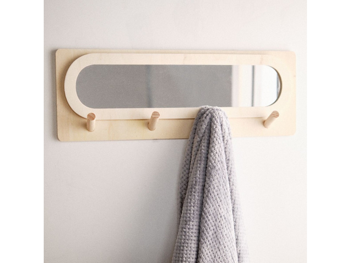 Colgador con espejo en color natural 70x25cm