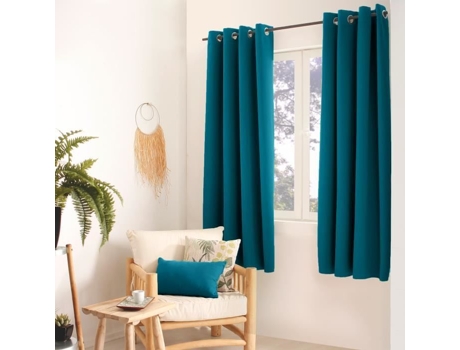 Cortina opaca lisa con 8 ojales azul pato 140 x 180 cm HOME MAISON