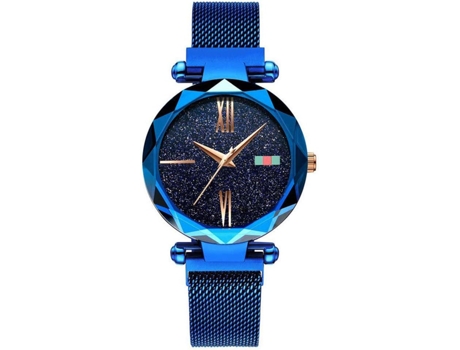 VEANXIN Relojes de pulsera para mujer con malla de acero inoxidable y hebilla magnética impermeable-Azul