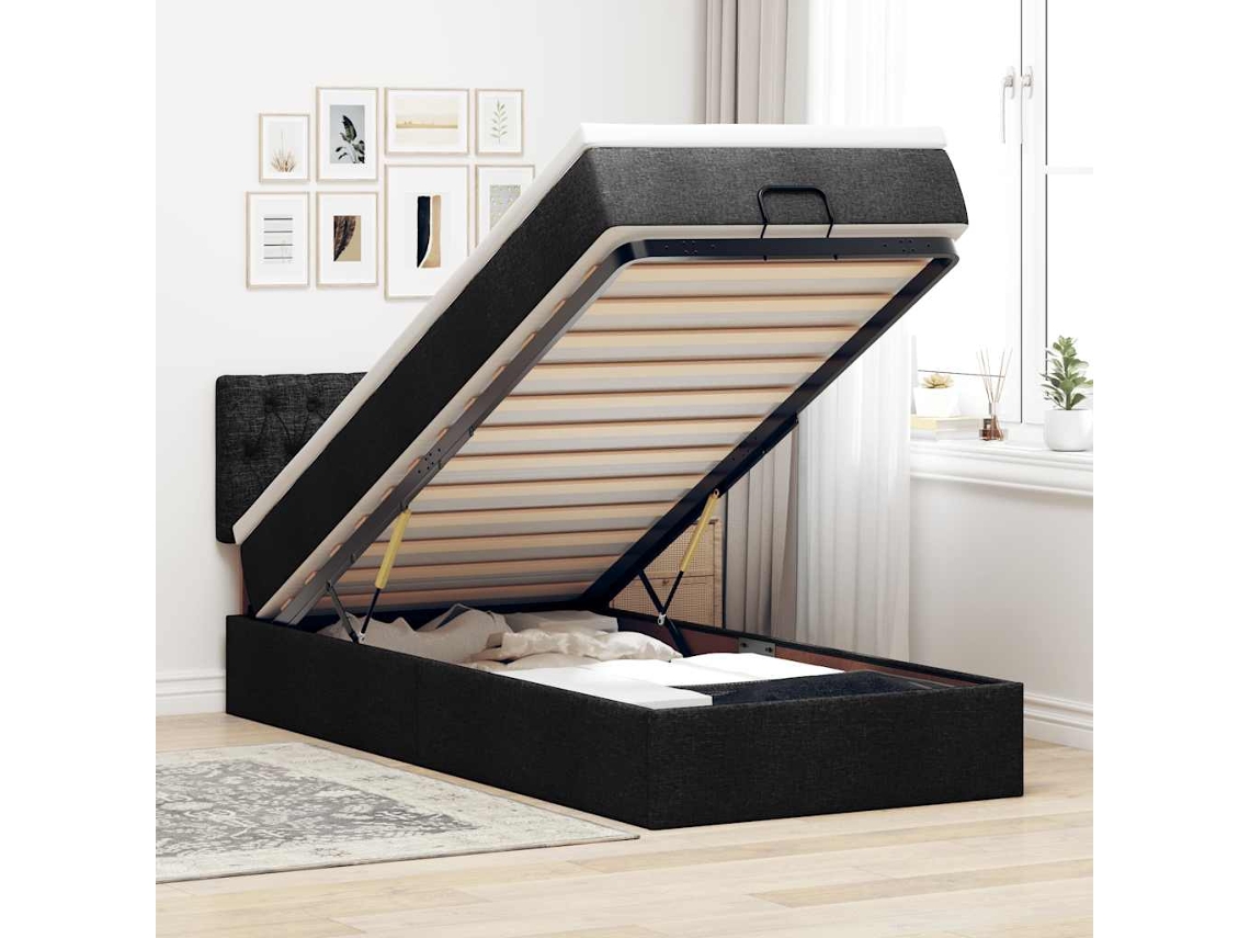 Cama Otomana Con Colchón Tela Negra 100x200 Cm