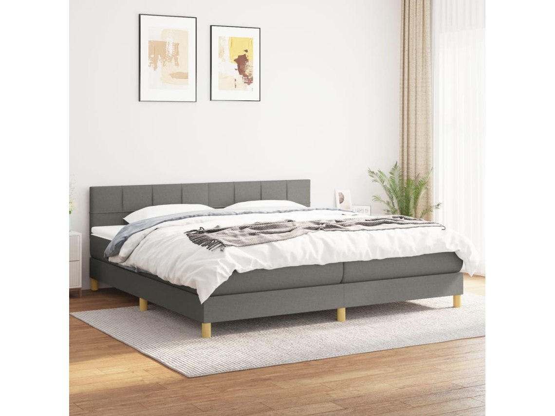 Cama Box Spring Con Colchón Tela Gris Oscuro 200x200 Cm