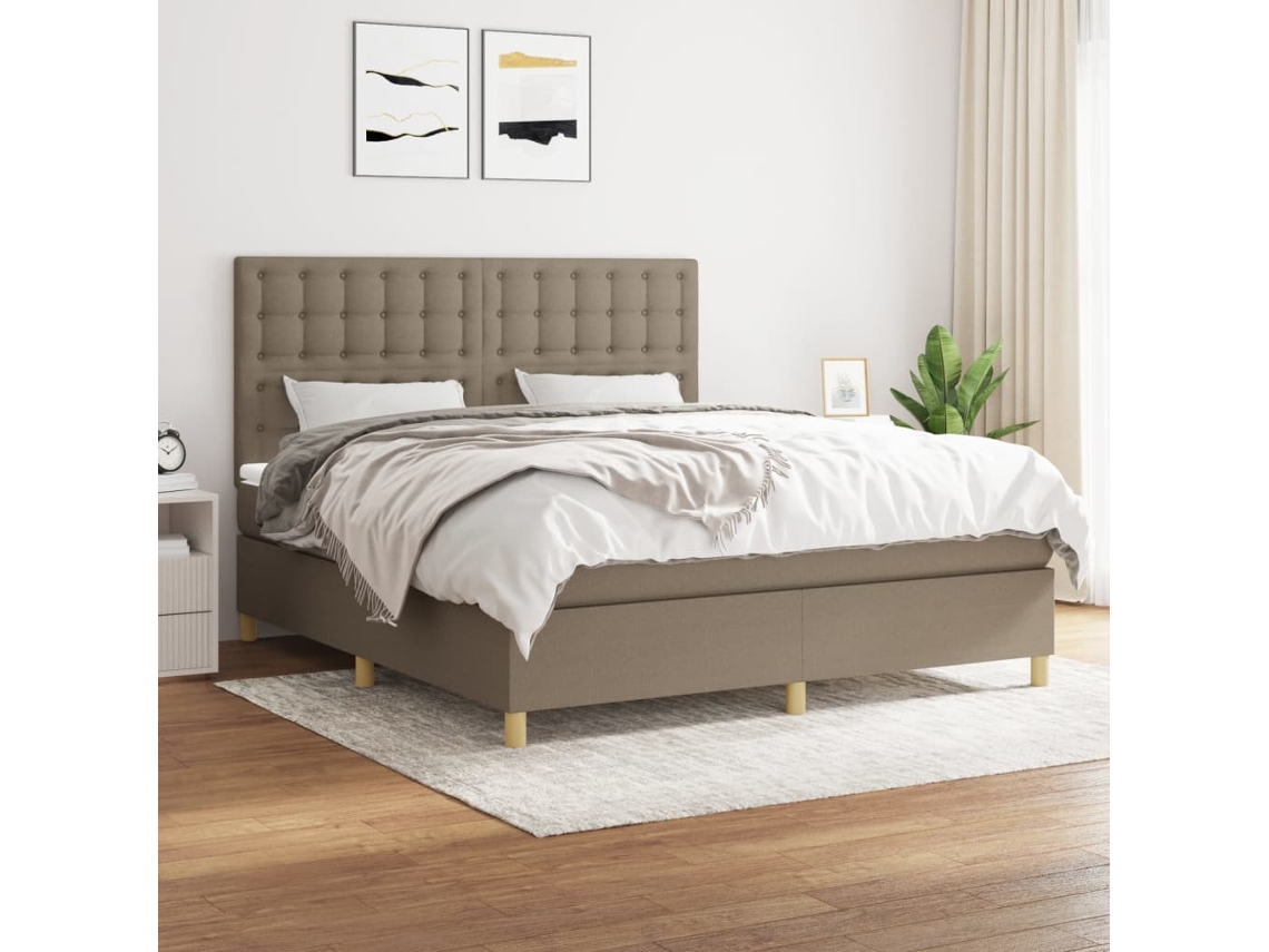 Cama Box Spring Con Colchón Tela Gris Taupe 160x200 Cm