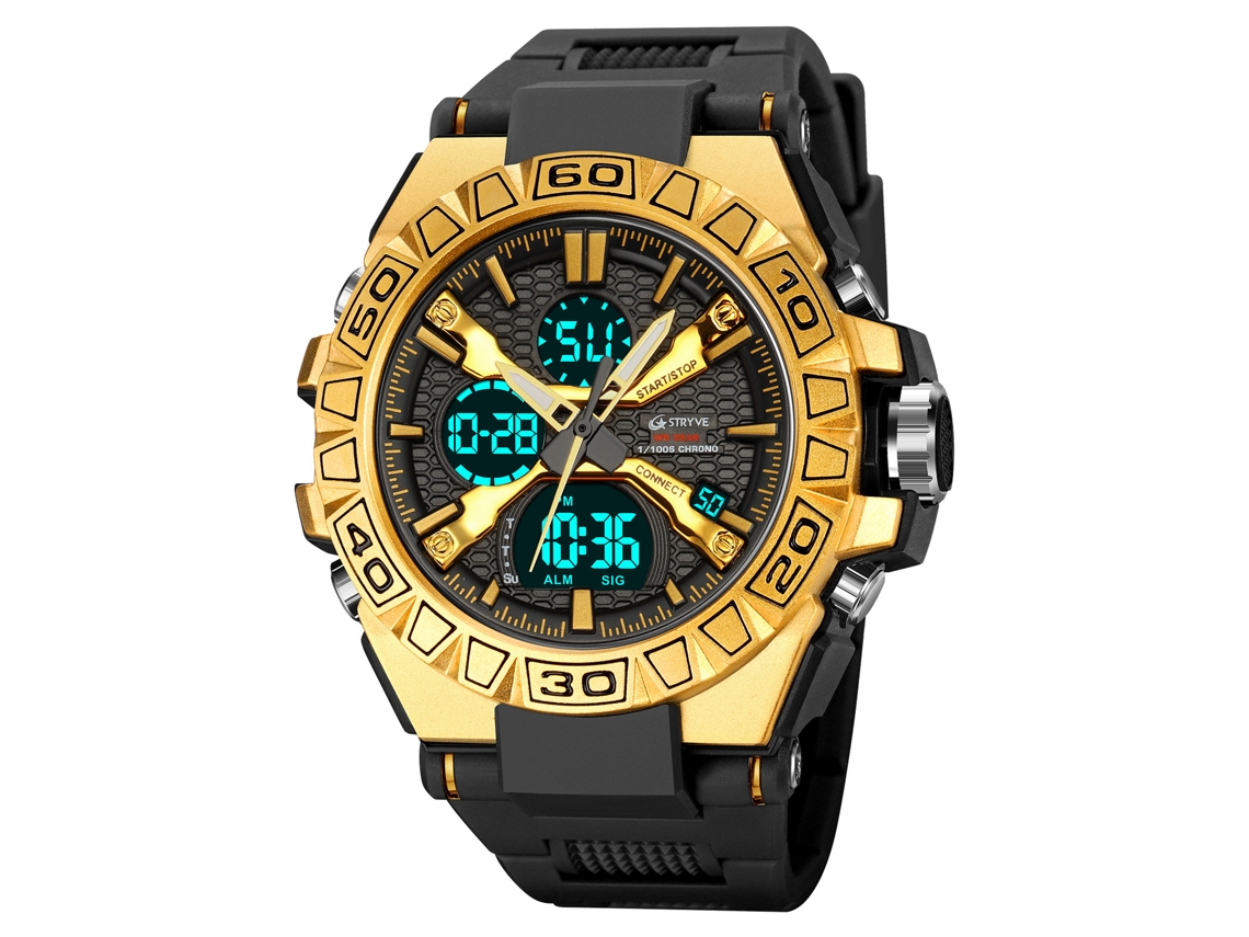 Reloj Deportivo Digital Luminoso (negro Y Dorado), Cronógrafo Multifuncional Resistente Al Agua.
