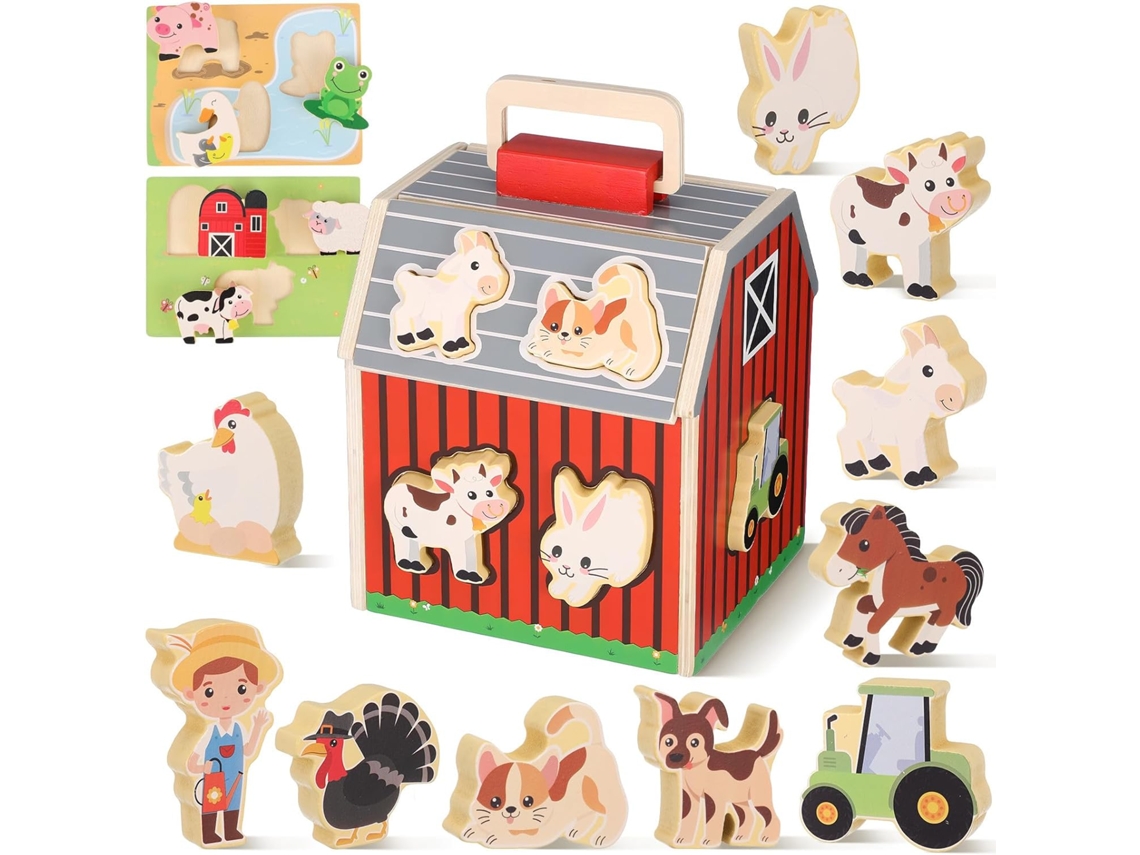 Juguetes Montessori De Madera Para Niños De 2 A 5 Años: Figuras Coloridas De Animales De Granja. Juguete Para El Aprendizaje Temprano.
