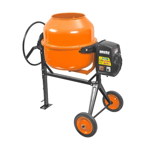 Hormigonera 200L Elétrica 1050W con Tambor Giratorio, Engranaje de hierro fundido y Ruedas de goma HECHT