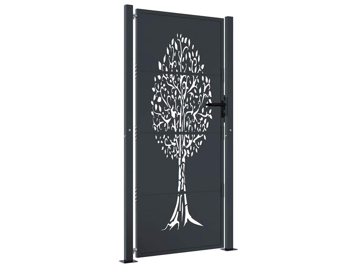 Maison Exclusive - Puerta De Jardín Antracita 100x200 Cm De Acero Con Diseño De Árbol