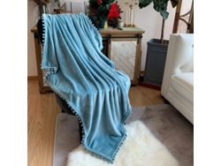 Rebe-manta Flannel Ligera Suave Con Flecos De Pompom Para Sofa Cama Temporada Todas Azul Claro 51x59 Pulgadas