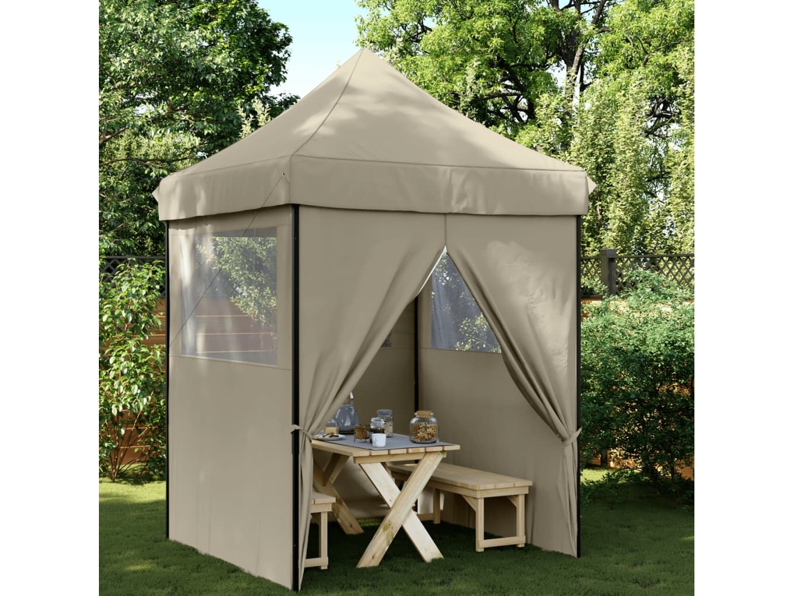 Carpa plegable para fiestas con 4 paredes, color gris-marrón.