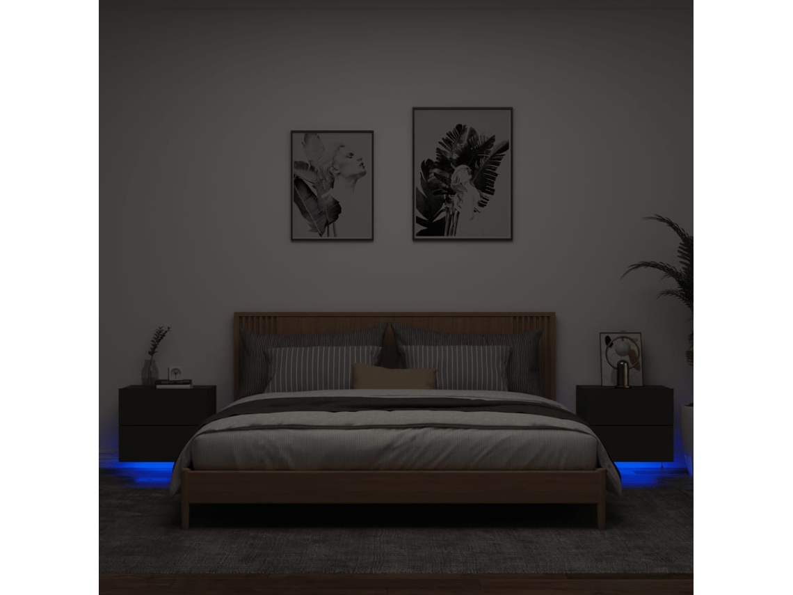 Mesita de Noche Mesitas Noche Pared Luces Madera Negro