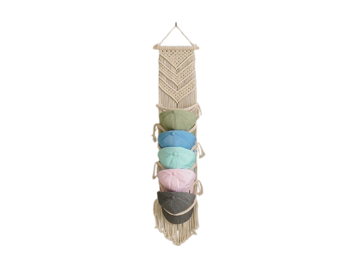 Soporte de pared bohemio tejido a mano para sombreros