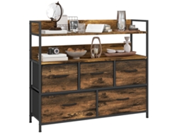 Cómoda, Mueble De Almacenamiento, 5 Cajones Y Estantes De Tela Plegables Y Extraíbles, 98 X 29 X 85 Cm, Marrón Rústico.