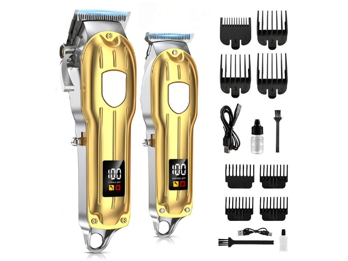 Kit Profissional Sem Fio,aparador De Cabelo Com Led, Recarregável Via Usb Dourado Hexinyigjly